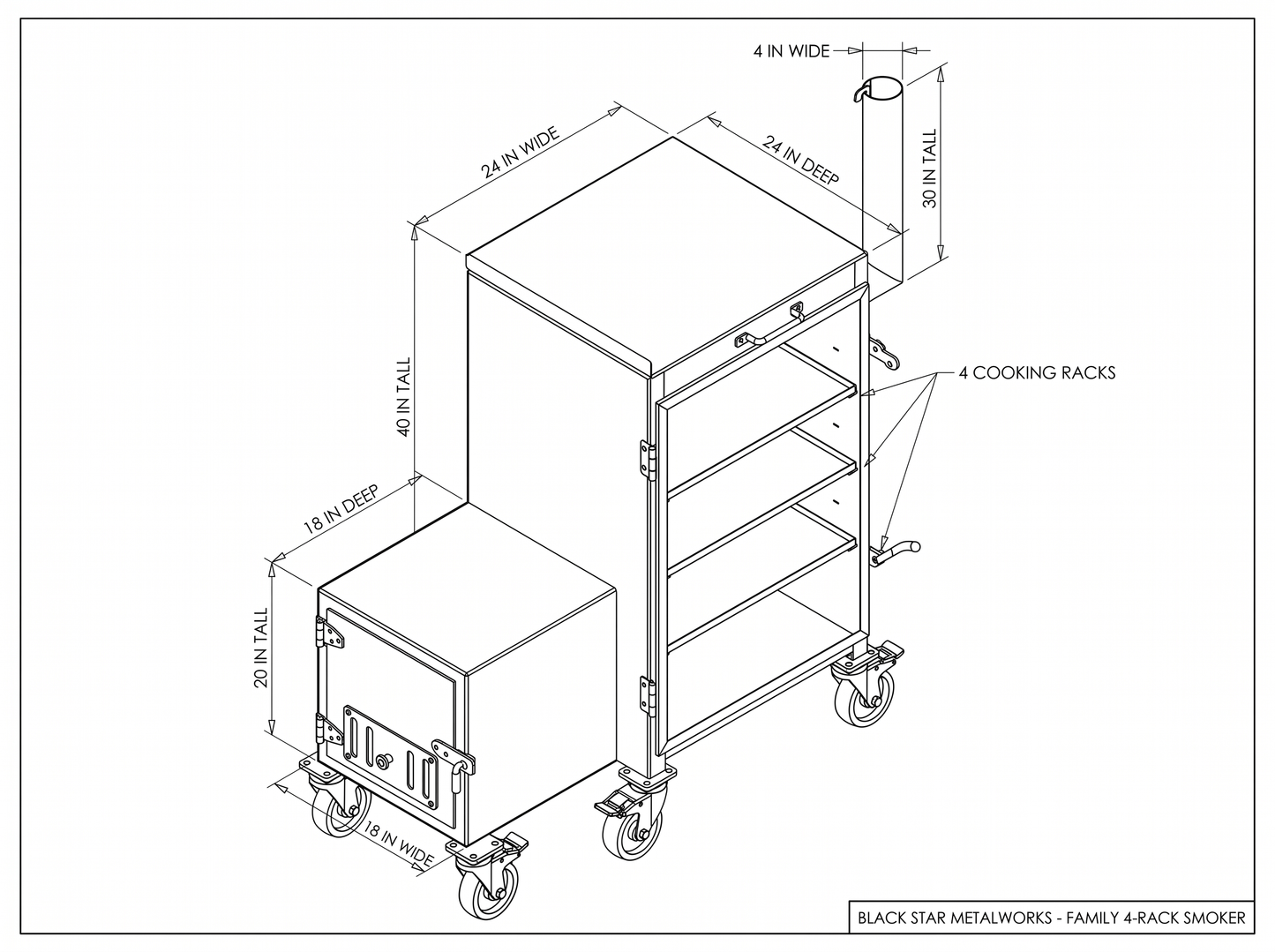 Family 4-rack smoker CAD blueprint with dimensions