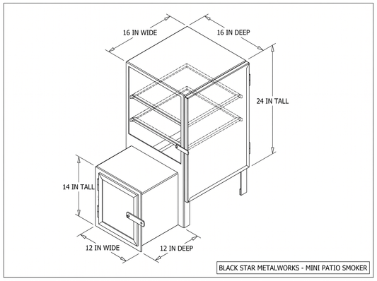 Mini patio smoker CAD blueprint with dimensions