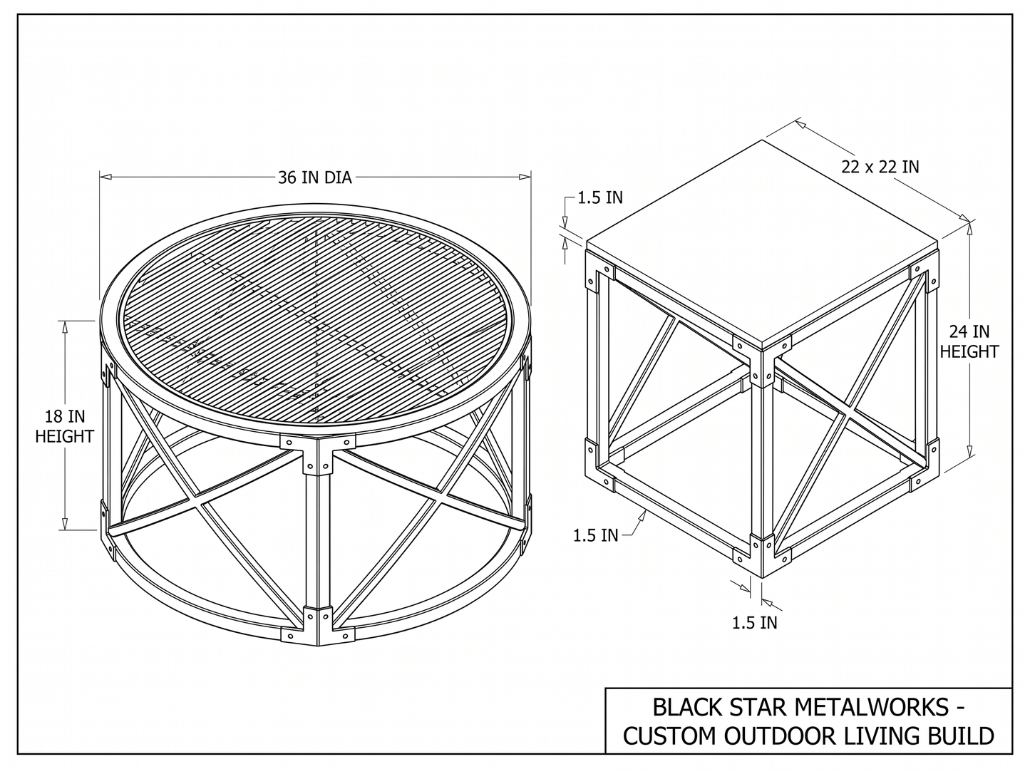 Outdoor living build CAD blueprint with dimensions