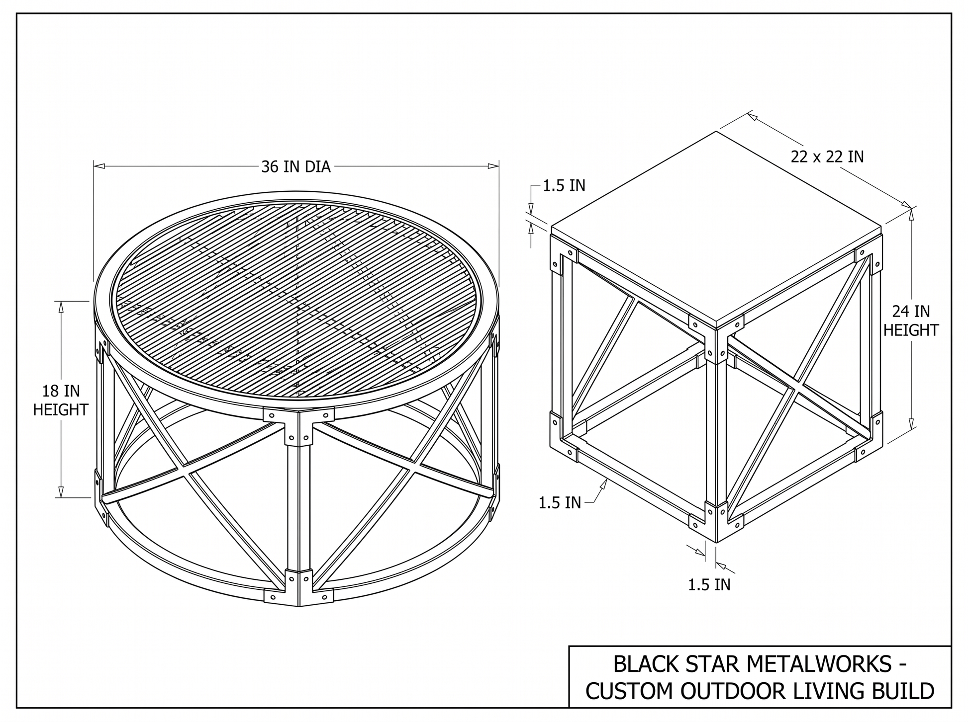 Outdoor living build CAD blueprint with dimensions