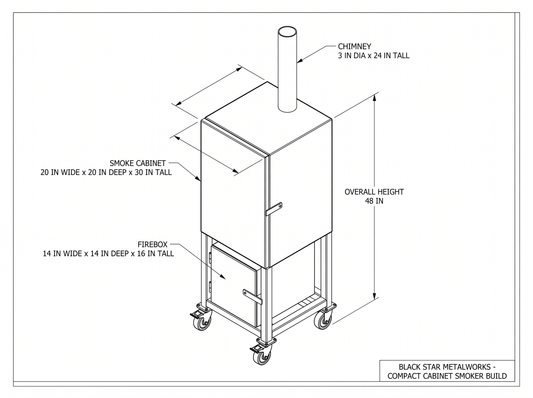 Compact cabinet smoker build CAD blueprint with dimensions