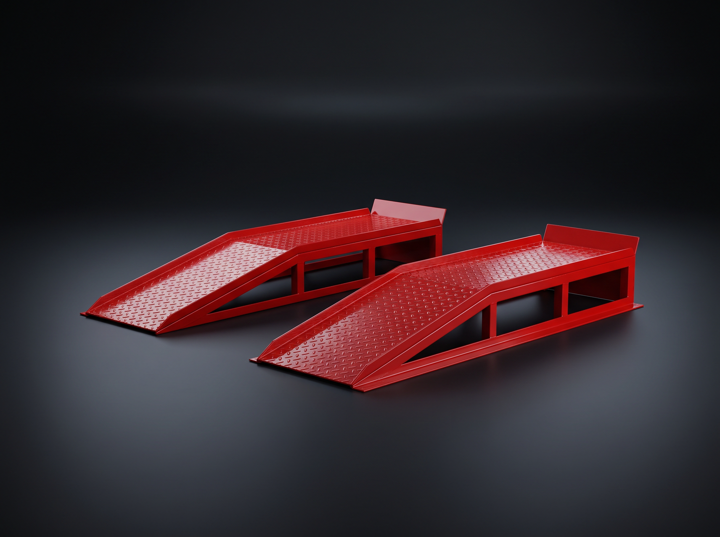 Powder-coated red vehicle service ramps