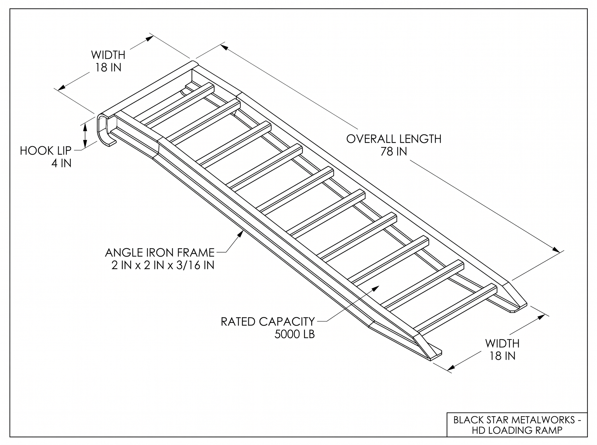 Heavy-duty loading ramp CAD blueprint with dimensions