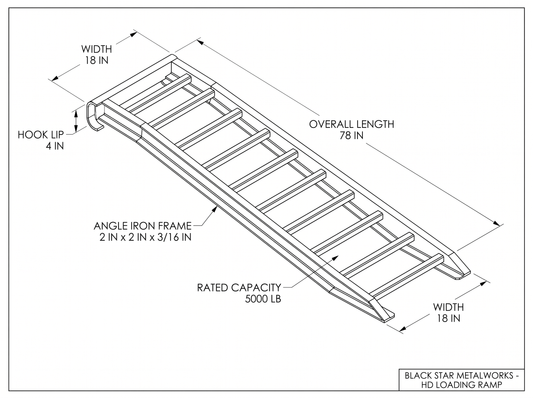 Heavy-duty loading ramp CAD blueprint with dimensions