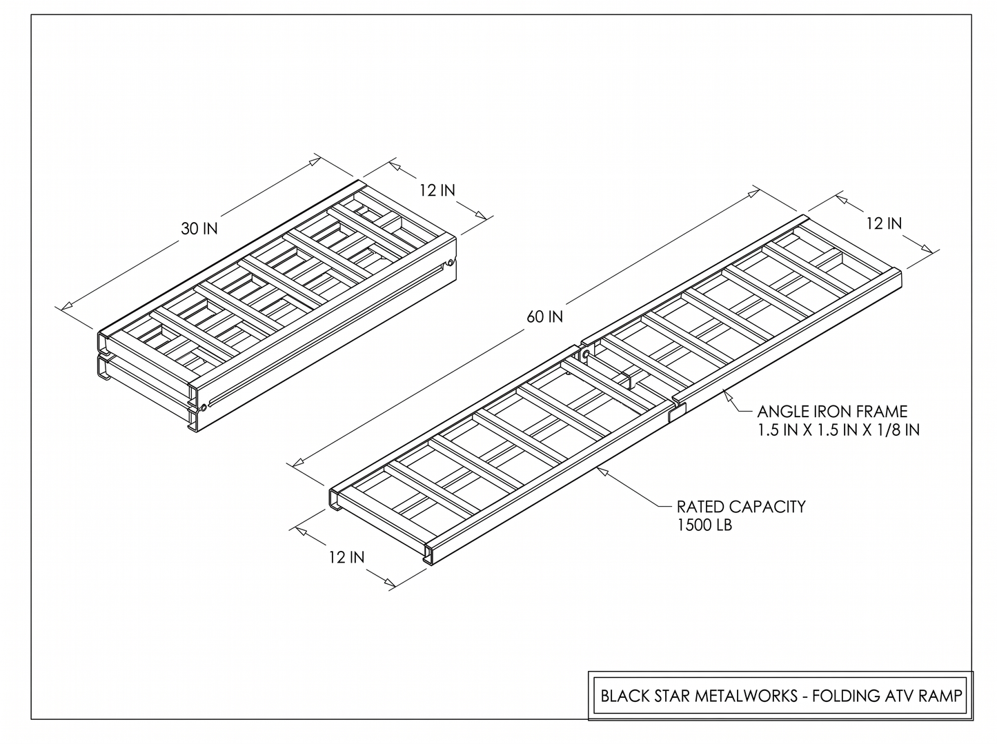 Folding ATV ramp CAD blueprint with dimensions