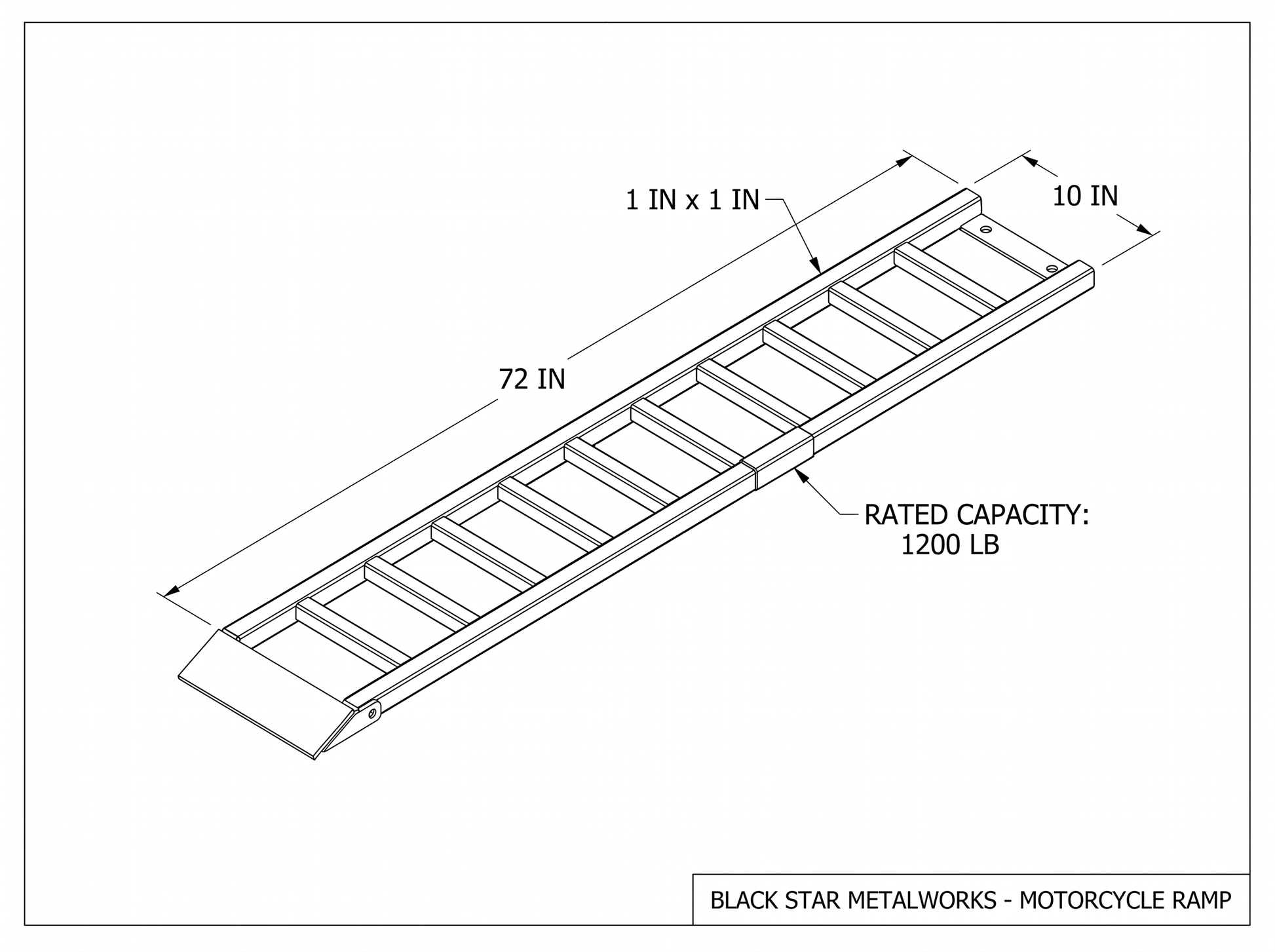 Motorcycle ramp CAD blueprint with dimensions