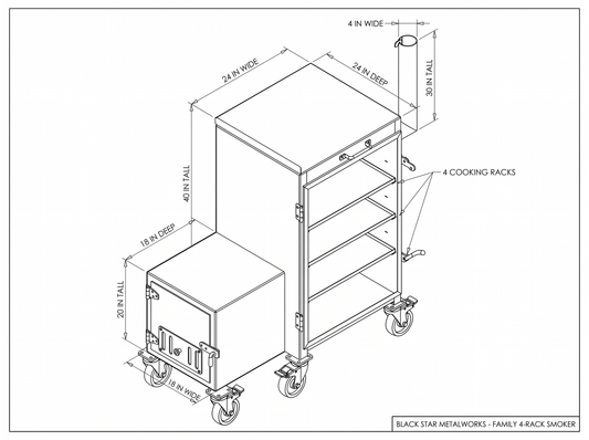 Family 4-rack smoker CAD blueprint with dimensions