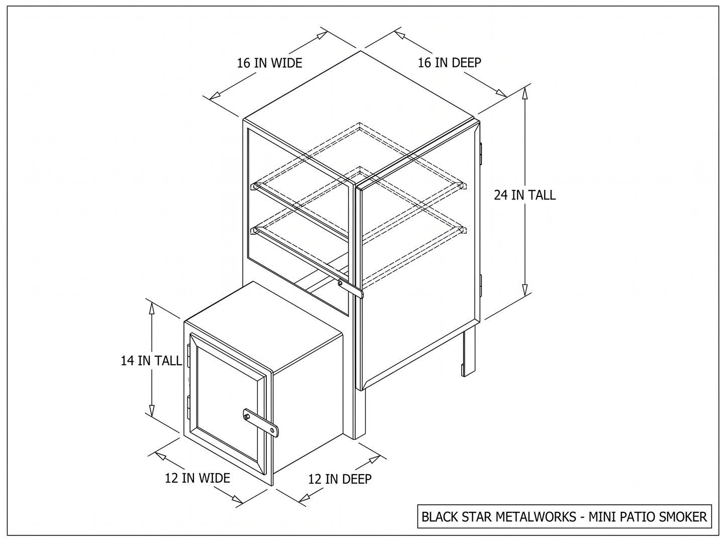 Mini patio smoker CAD blueprint with dimensions