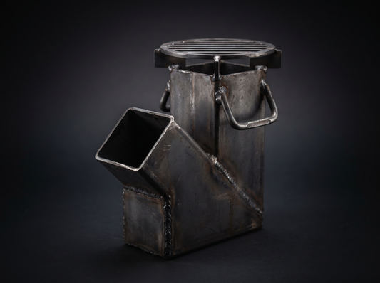 Portable rocket stove J-tube grill