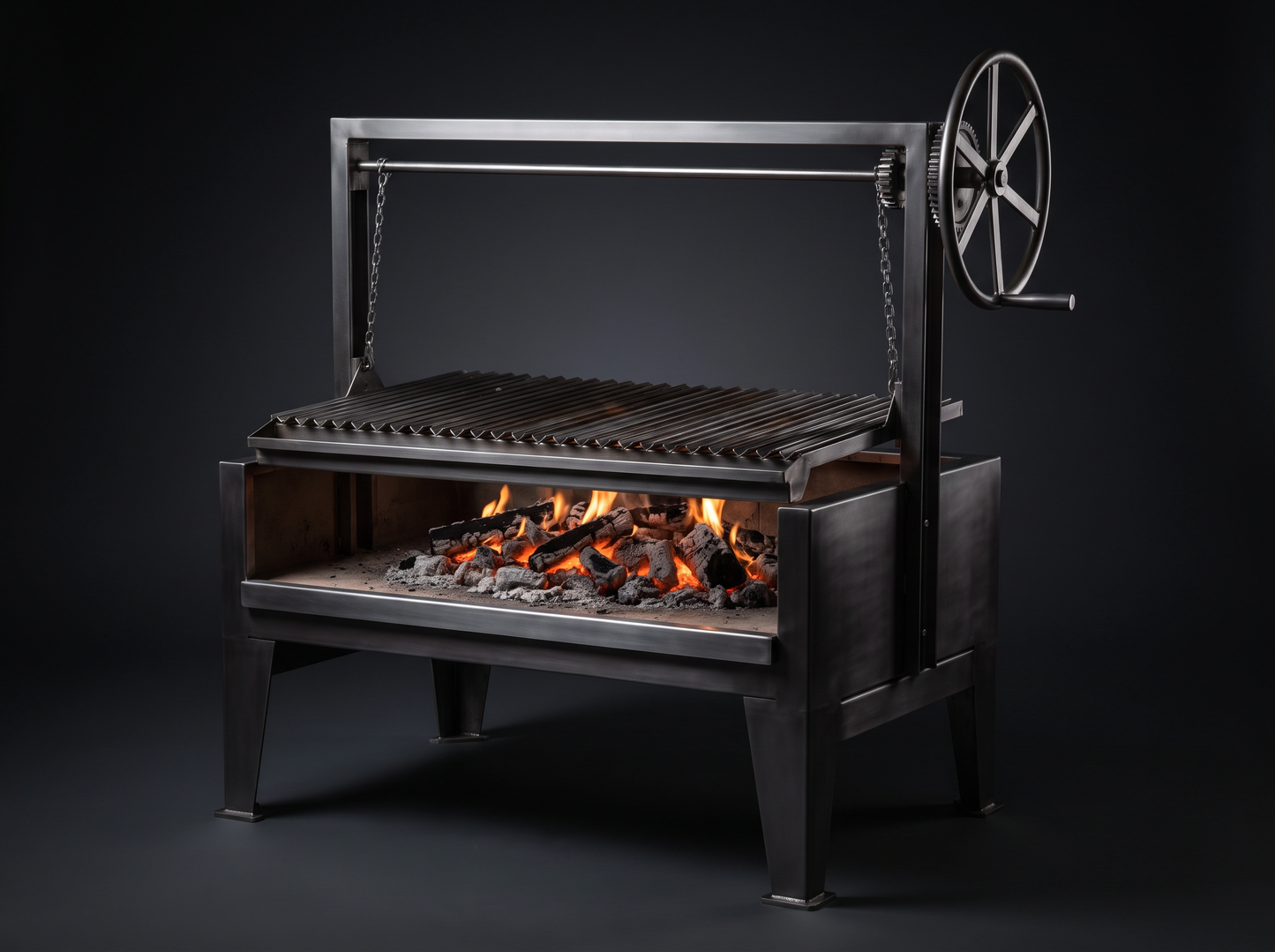 Santa Maria style crank-adjustable charcoal grill