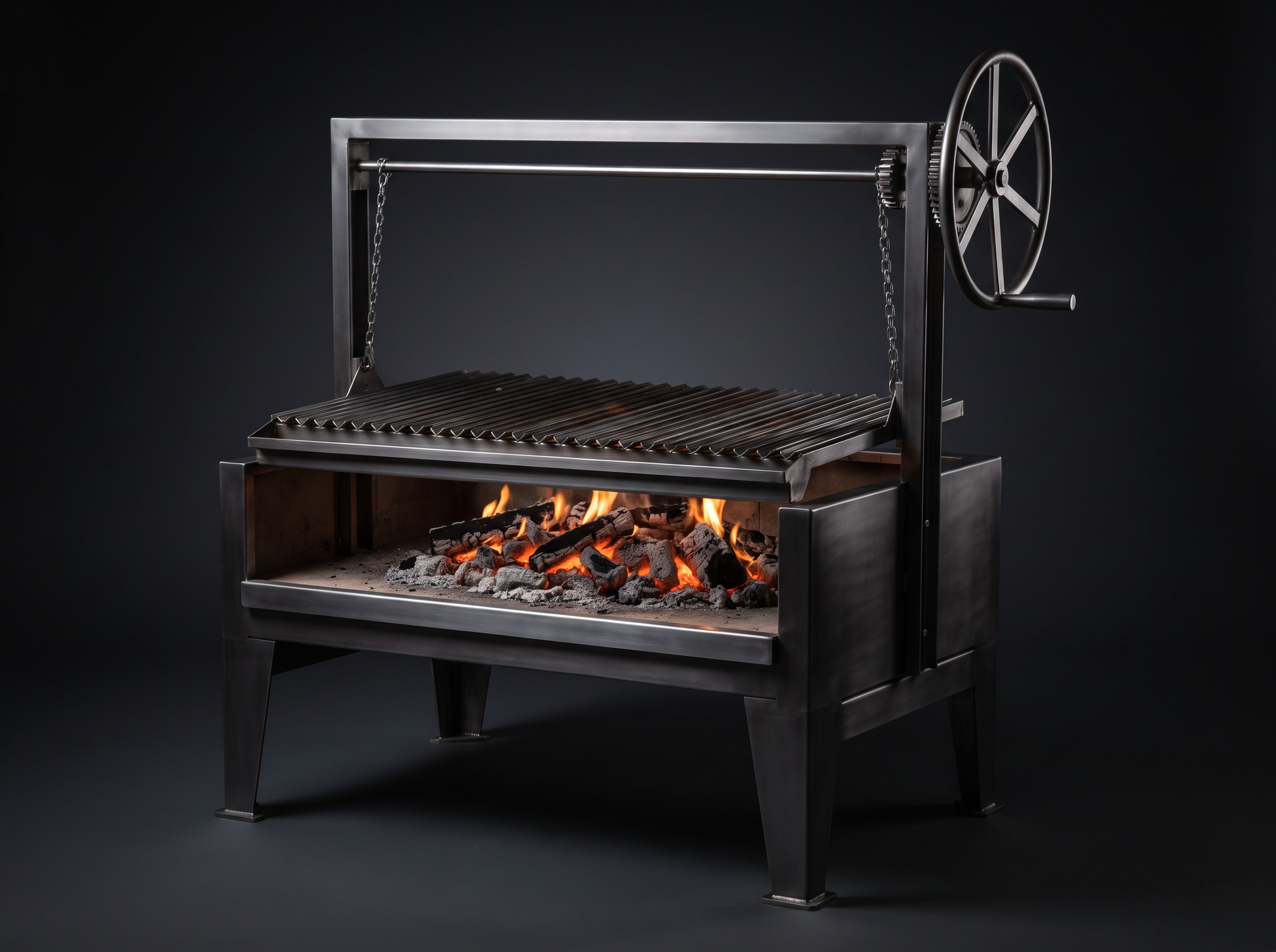 Santa Maria style crank-adjustable charcoal grill