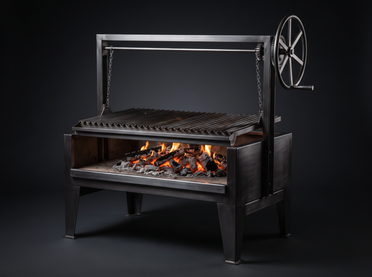 Santa Maria style crank-adjustable charcoal grill