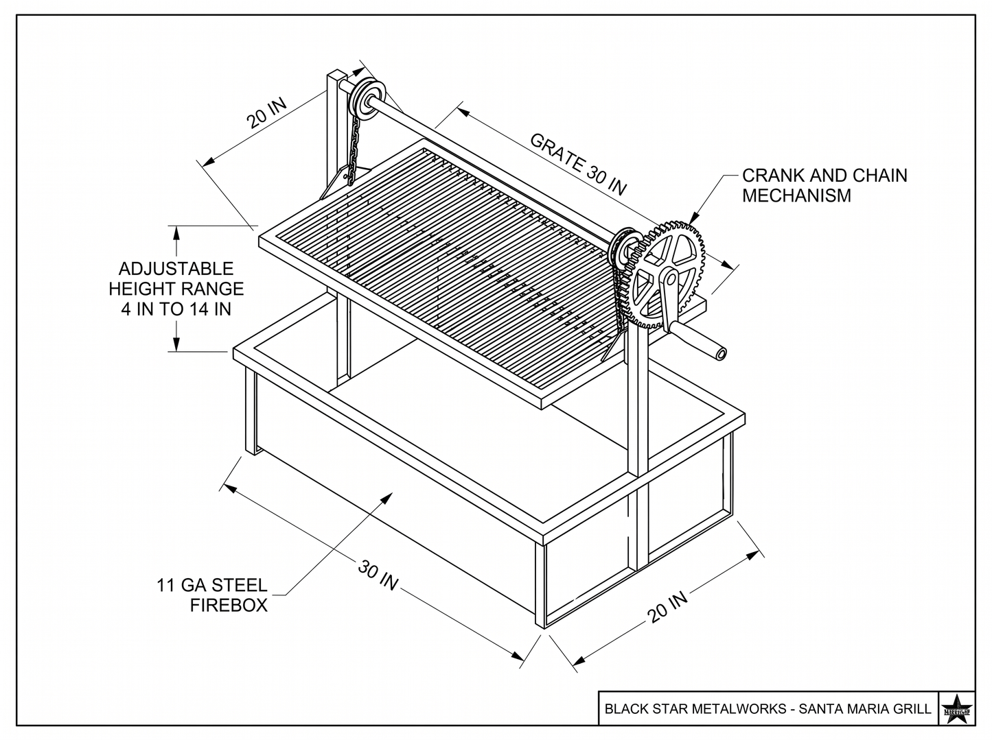 Santa Maria grill CAD blueprint with dimensions