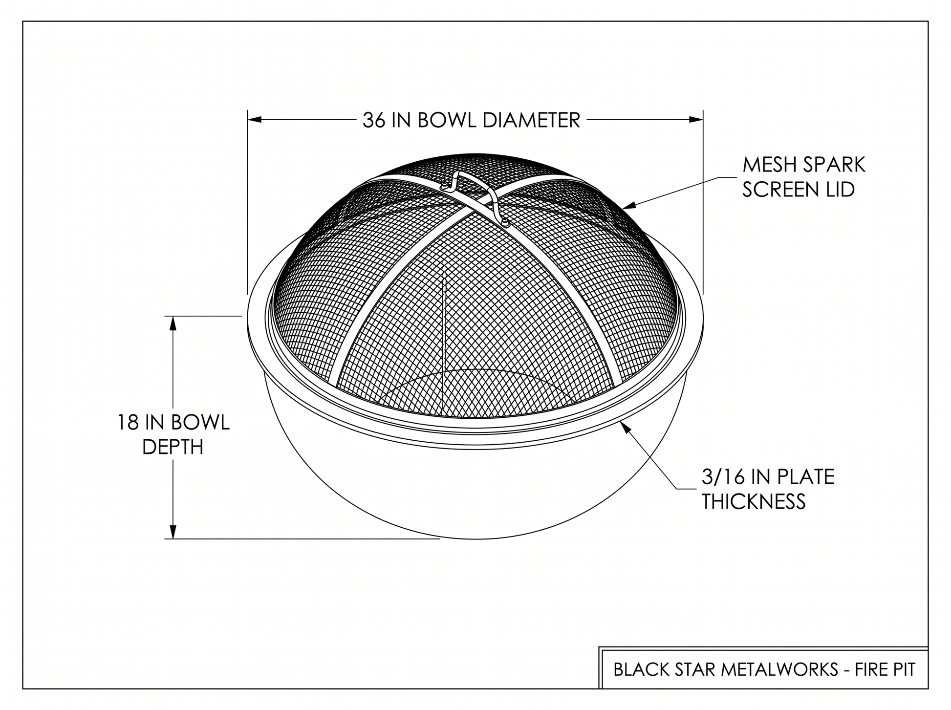 Fire pit CAD blueprint with dimensions