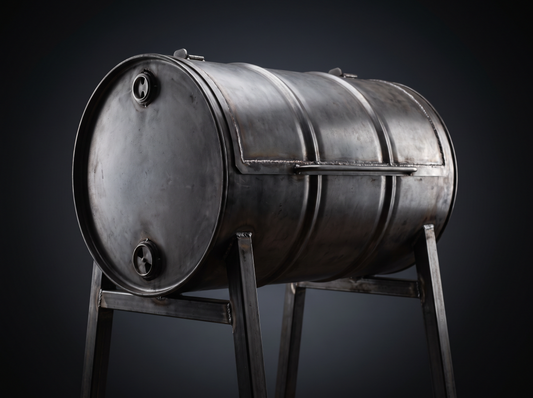 Barrel-style charcoal grill