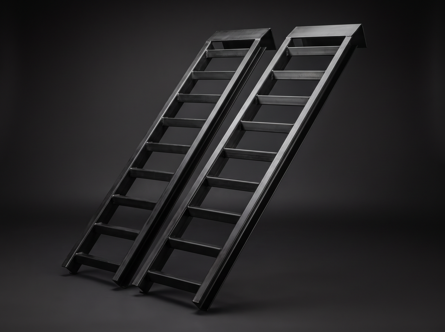 Custom heavy-duty steel loading ramps with flat bent angle-iron lip
