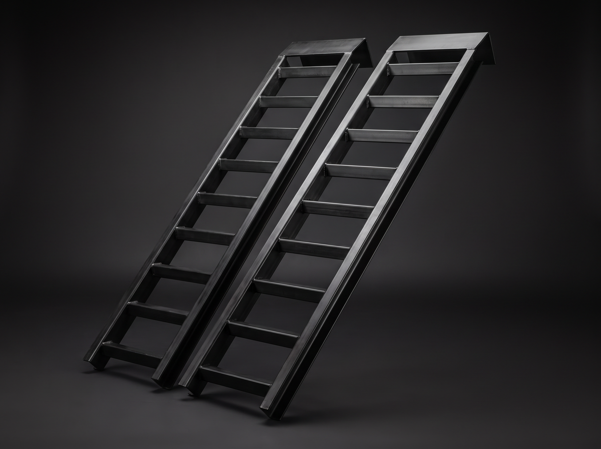 Custom heavy-duty steel loading ramps with flat bent angle-iron lip